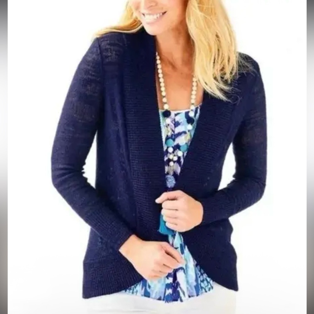 Lilly Pulitzer Amalie Open Front Cardigan Sweater size XS Navy - Picture 1 of 4